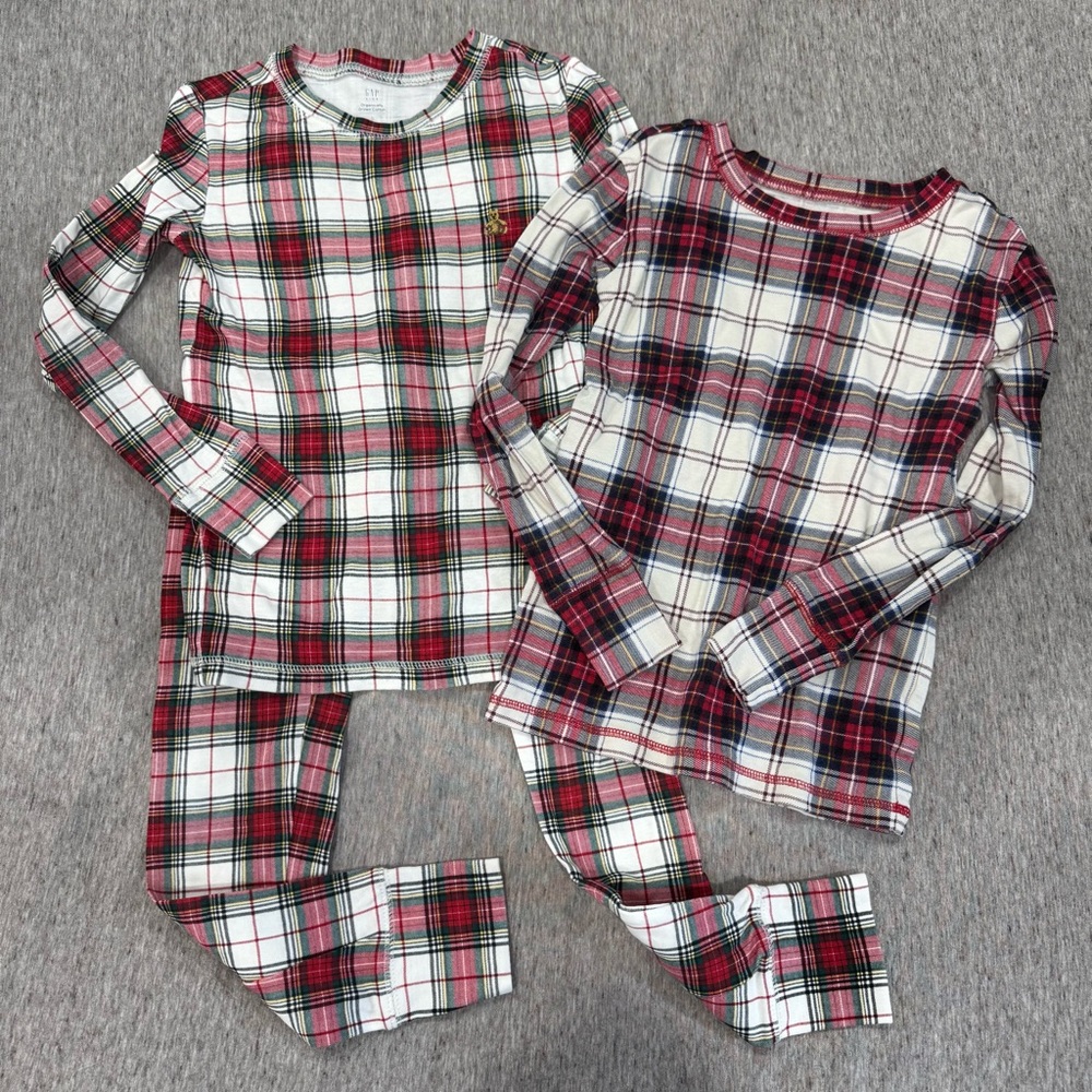 GAP Organic Cotton Holiday Christmas Red Tartan Plaid Pajama Set Sz 8